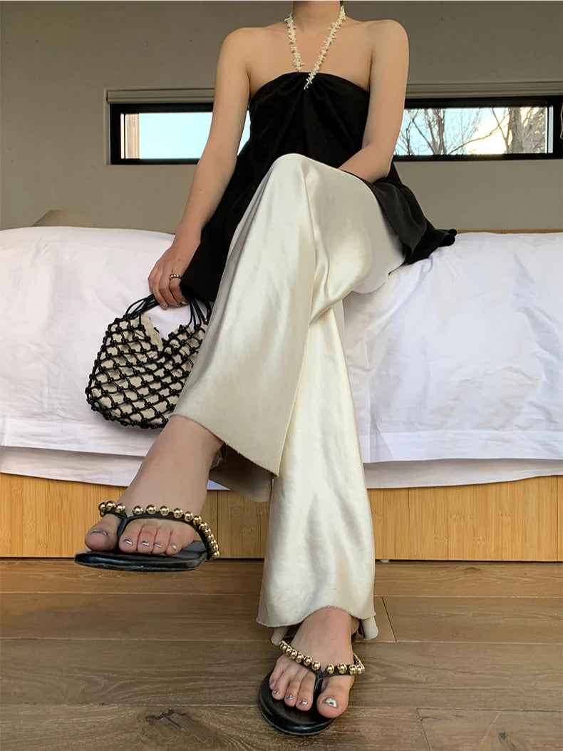 Satin Wide-Leg Pants – Elegant Korean Fashion Summer Trousers