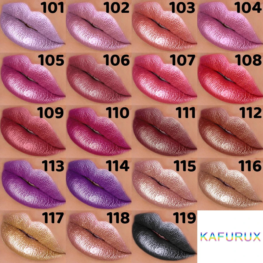 19-Color Glitter Lipstick Collection – Hydrating, Sparkling Metallic Lip Tints