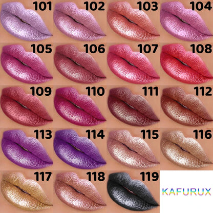 19-Color Glitter Lipstick Collection – Hydrating, Sparkling Metallic Lip Tints