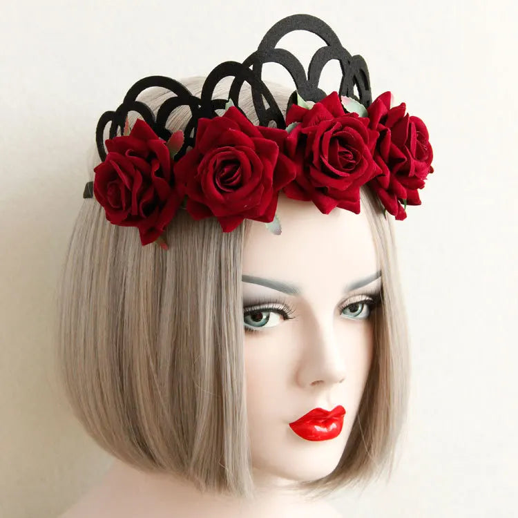 Vintage Gothic Rose Crown – Black Witch Headband Tiara