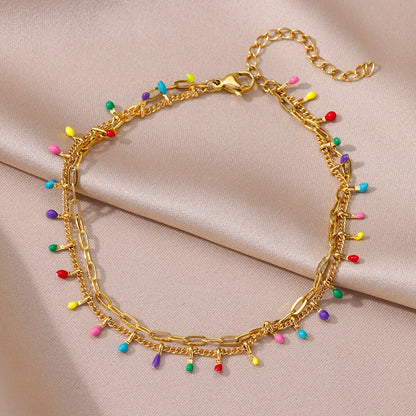 Boho Drop Anklet – Women’s Gold Stainless Steel Wedding & Aesthetic Jewelry (20+5cm)