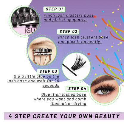 Mixed Cluster Lash Extension Kit – 30D + 40D | 60P + 80P | Glue, Remover, Sealant, Tweezers & Brushes