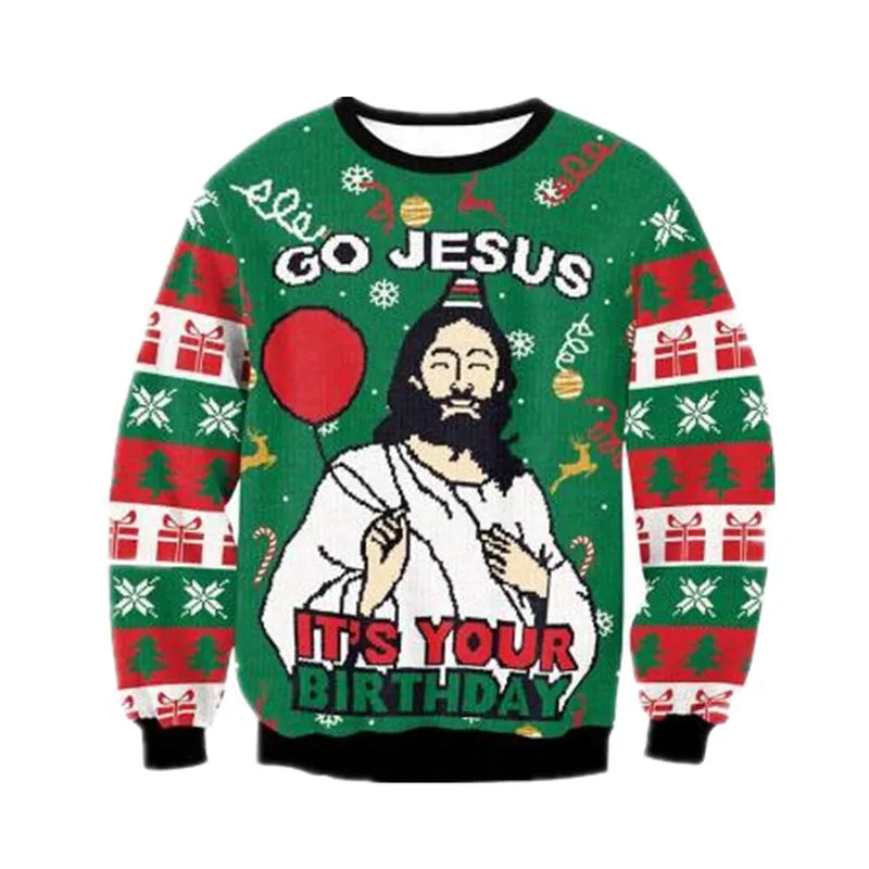 3D Funny Christmas Sweater – Green Holiday Jumper for Party & Festive Wear