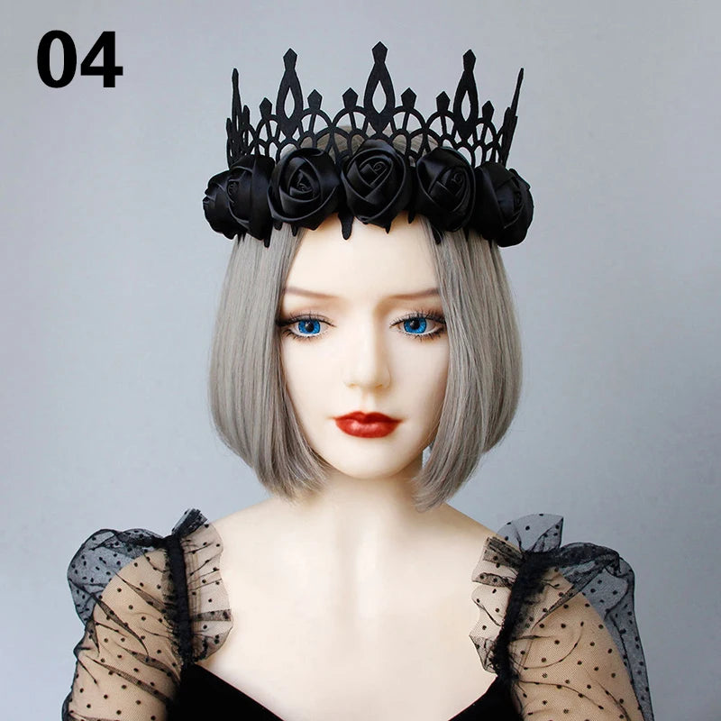 Vintage Gothic Rose Crown – Black Witch Headband Tiara