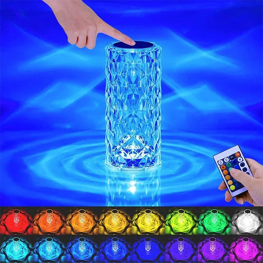 16-Color LED Rose Crystal Lamp – Rechargeable Touch Table Light
