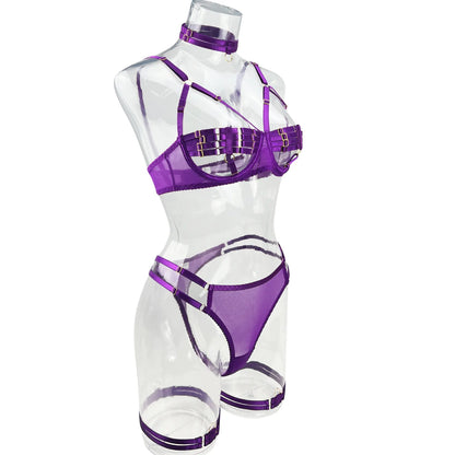 5-Piece Hollow Lingerie Set – Sensual Open Bra & Brief Outfit