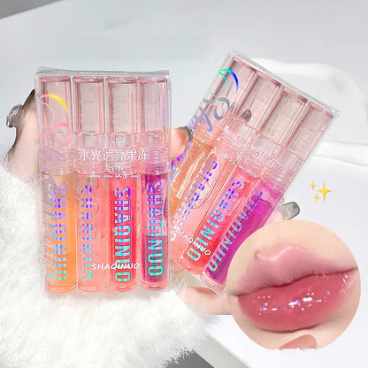 Water-Gloss Mirror Jelly Lip Gloss Set (4 PCS) – Moisturizing, Shimmer Finish