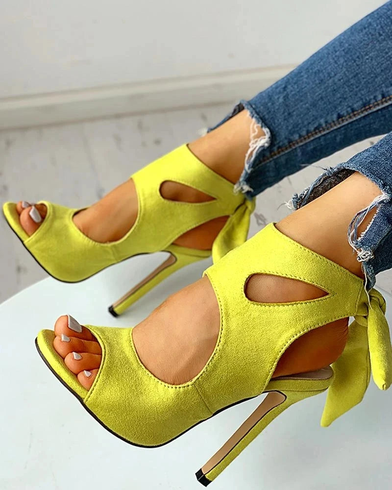 Lace-Up Peep Toe Ankle Strap High Heels