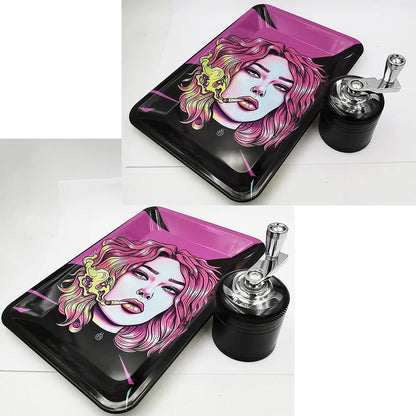 40mm Herb Grinder & Metal Rolling Tray Kit – 7x5 inch Portable Spice & Herb Tool Set