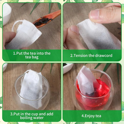 Disposable Tea Filter Bags – Empty Drawstring Paper Pouches for Loose Tea, Herbs & Coffee (100–1000PCS)