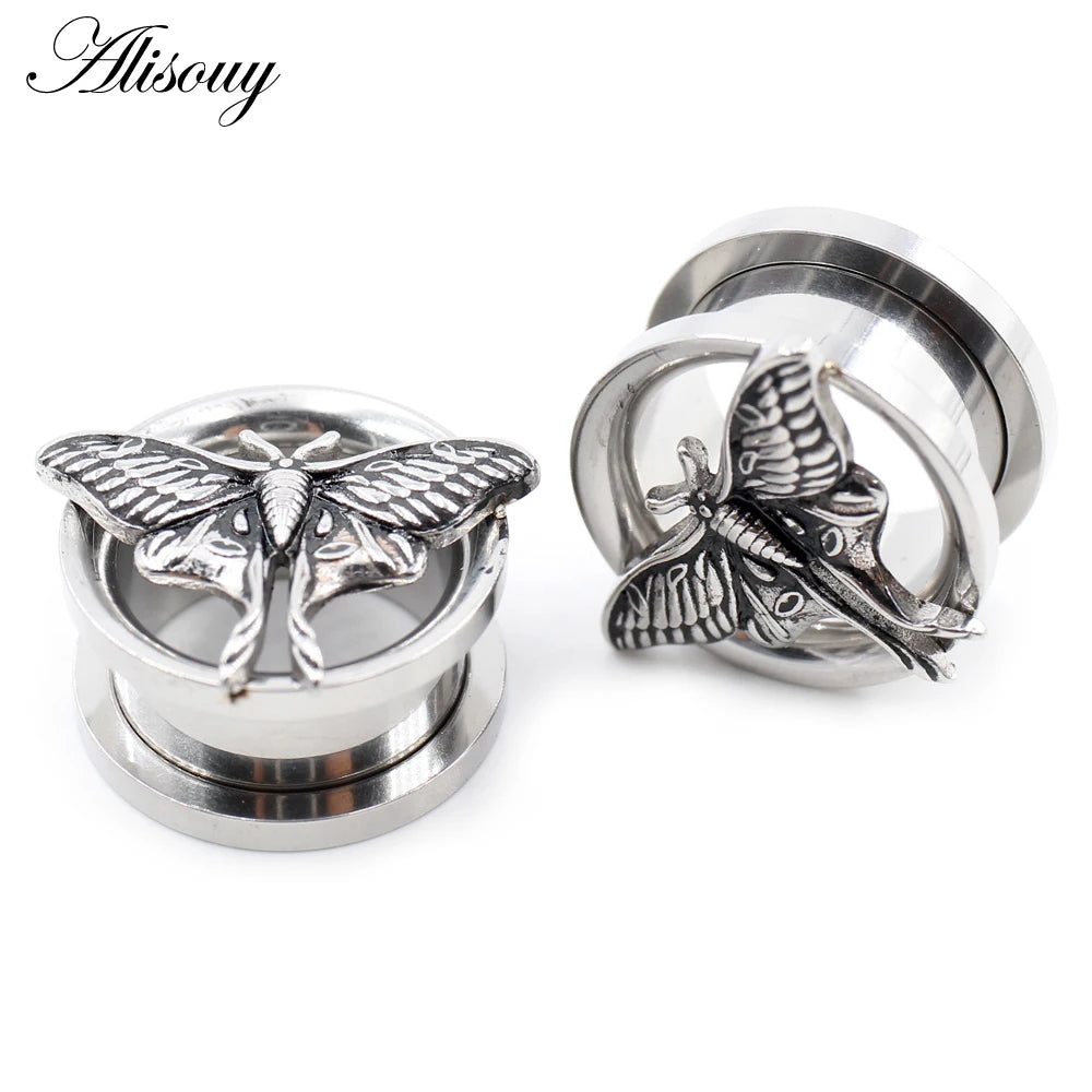 Stainless Steel Butterfly Thread Ear Tunnels – Plug & Stretcher Jewelry (1PC)
