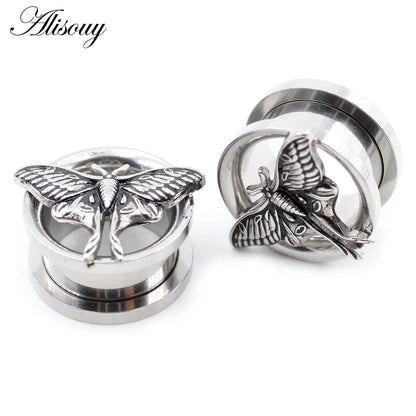 Stainless Steel Butterfly Thread Ear Tunnels – Plug & Stretcher Jewelry (1PC)
