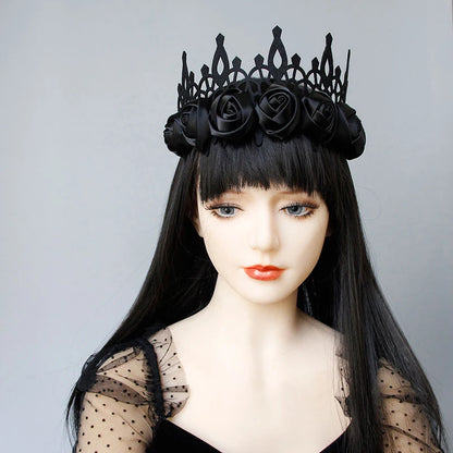 Vintage Gothic Rose Crown – Black Witch Headband Tiara