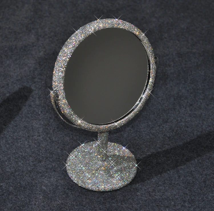 High-End Rhinestone Makeup Mirror – Rotatable Round Vanity Design