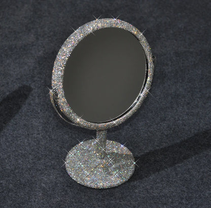 High-End Rhinestone Makeup Mirror – Rotatable Round Vanity Design