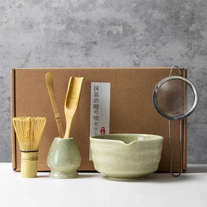 4/5/6PCS Traditional Matcha Tea Set – Bamboo Whisk, Teaspoon, Ceramic Bowl, and Accessories