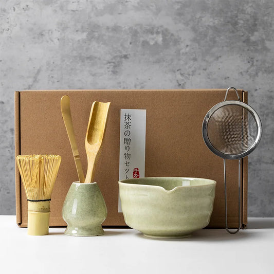 4/5/6PCS Traditional Matcha Tea Set – Bamboo Whisk, Teaspoon, Ceramic Bowl, and Accessories