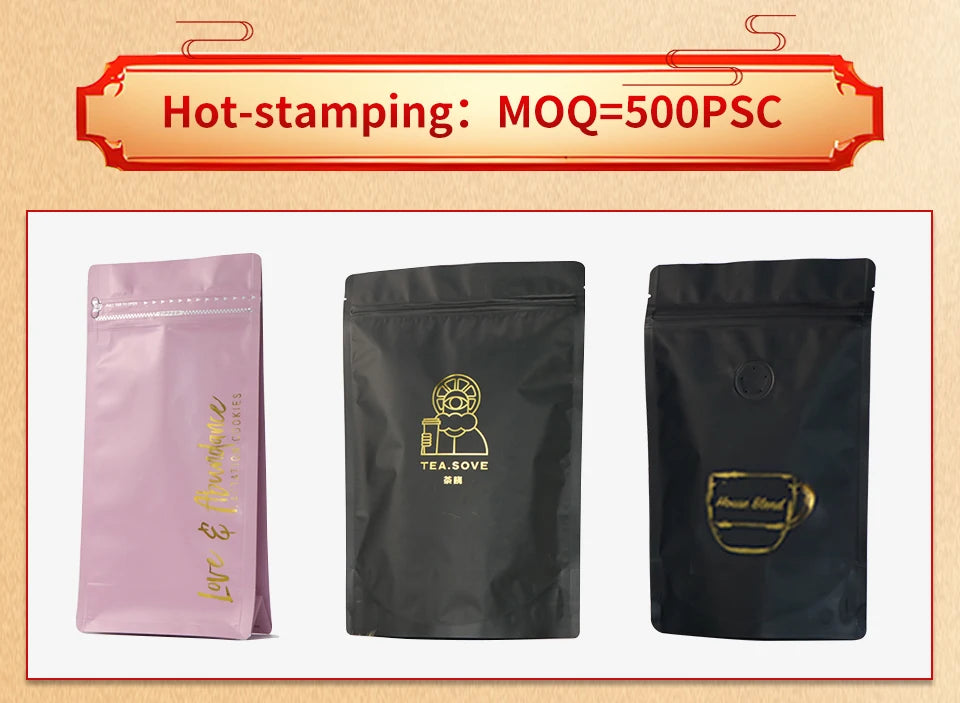 Block Bottom Stand-Up Coffee Pouch – Aluminum Foil Ziplock with Valve