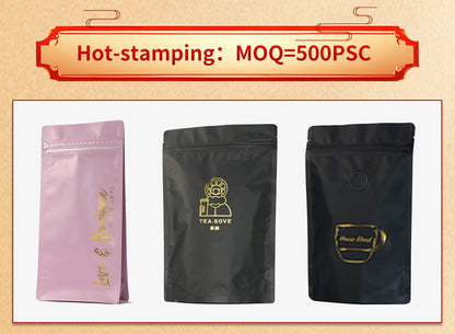 Block Bottom Stand-Up Coffee Pouch – Aluminum Foil Ziplock with Valve
