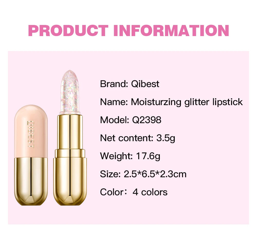 Glitter Crystal Jelly Lipstick – Color-Changing Moisturizing Lip Tint Balm