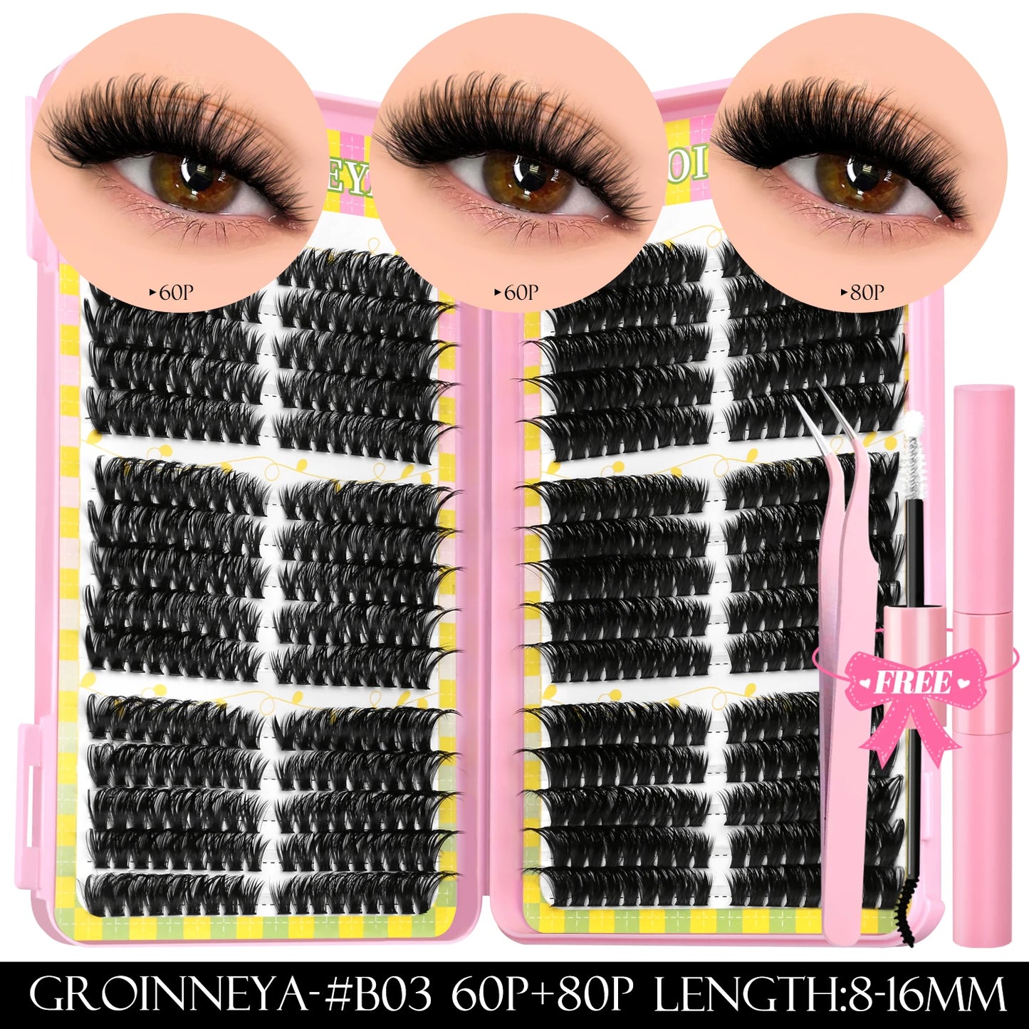 Lash Clusters Kit – 540PCS Cat-Eye Lash Extension Set with Bond & Seal