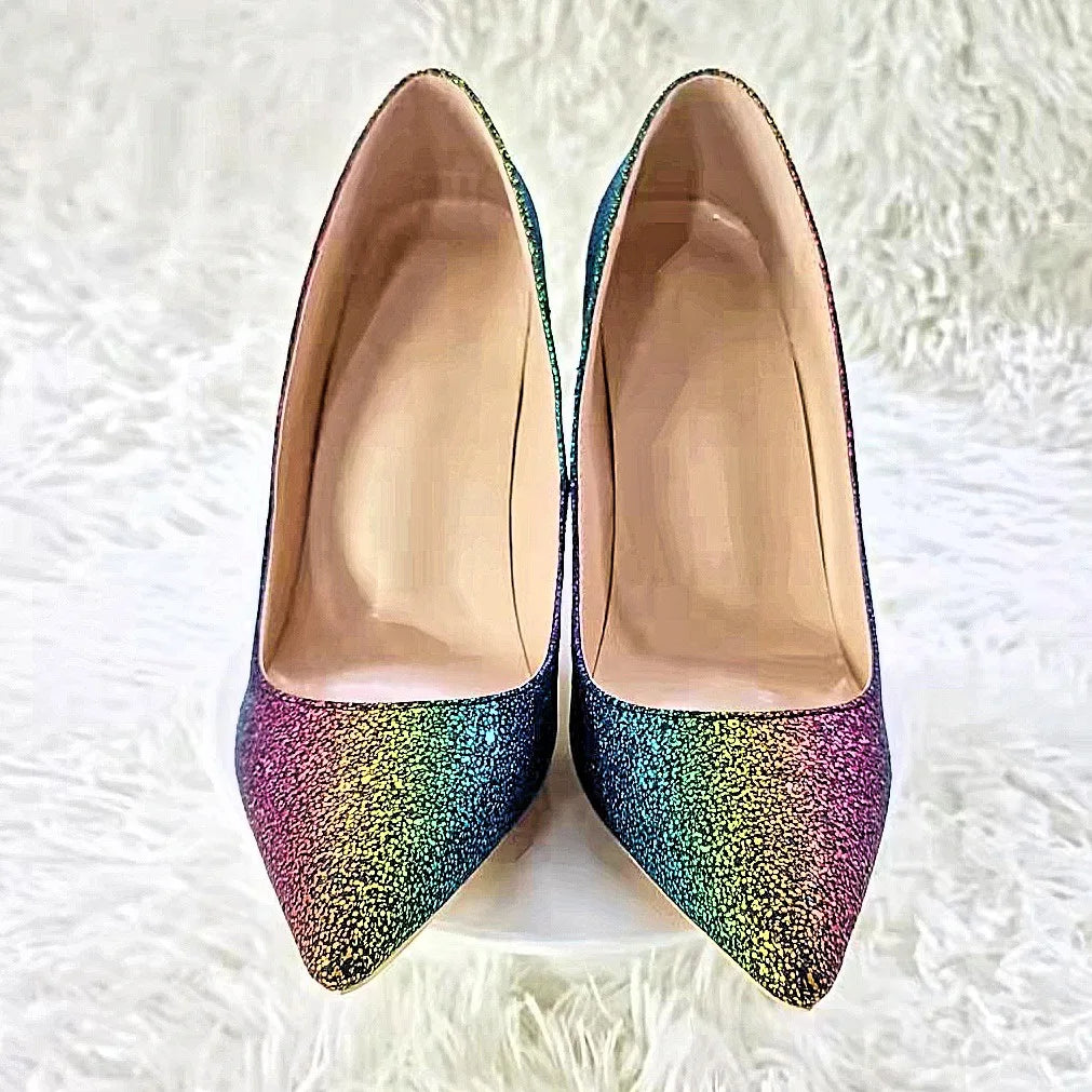 Gradient Glitter Pointed Toe High Heel Pumps