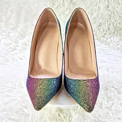 Gradient Glitter Pointed Toe High Heel Pumps