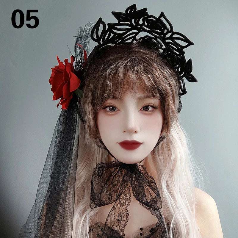 Vintage Gothic Rose Crown – Black Witch Headband Tiara