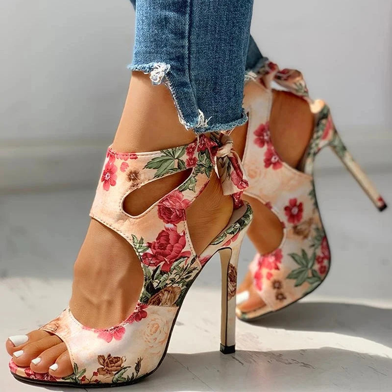 Lace-Up Peep Toe Ankle Strap High Heels