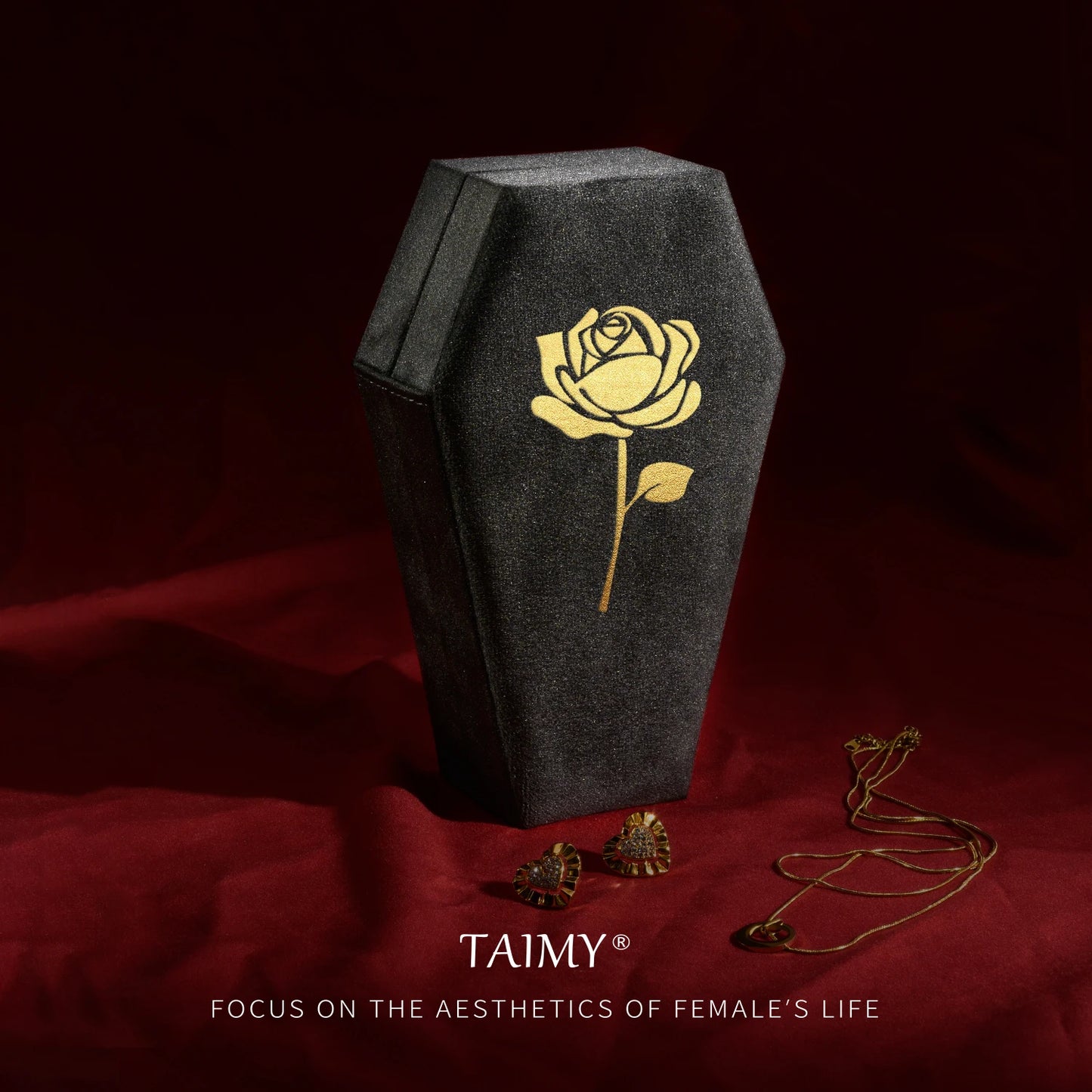 Gothic Velvet Coffin Jewelry Box – Customizable Ring & Necklace Display Case