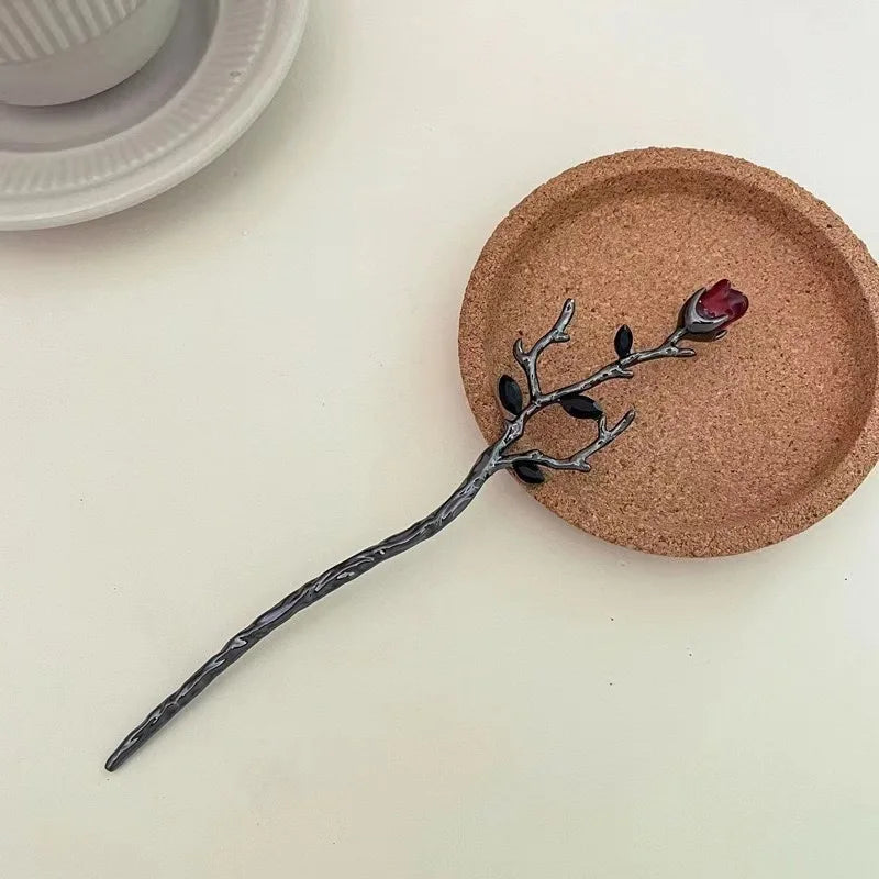 Vintage Rose Hair Stick – Elegant Floral Metal Hairpin