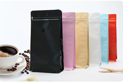 Block Bottom Stand-Up Coffee Pouch – Aluminum Foil Ziplock with Valve