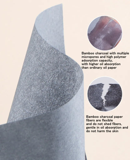 100 Sheets Bamboo Charcoal Oil Absorbing Paper – Portable Powder Puff with Mirror