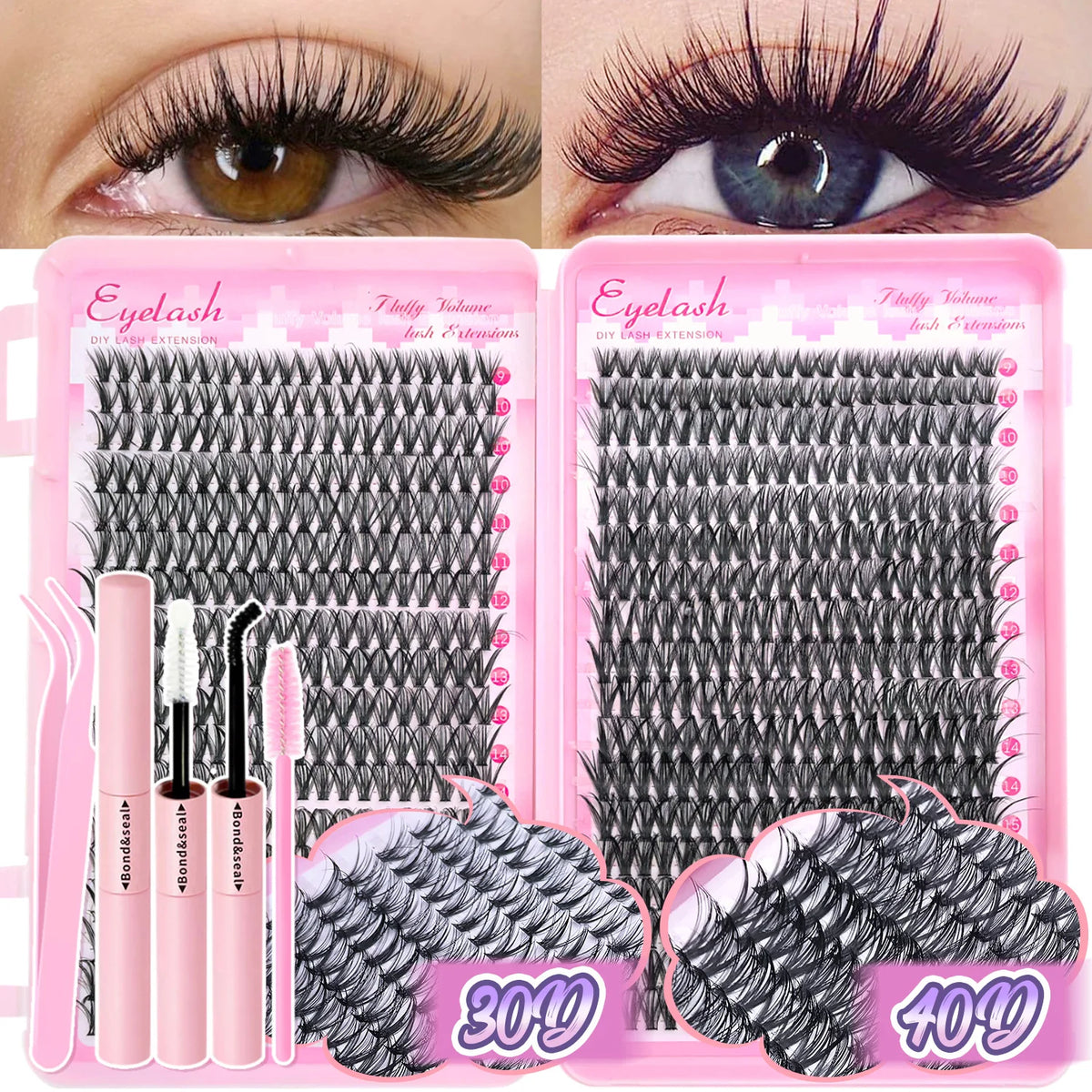 DIY Lash Extension Kit – 720pcs Individual Lash Clusters with Bond & Seal