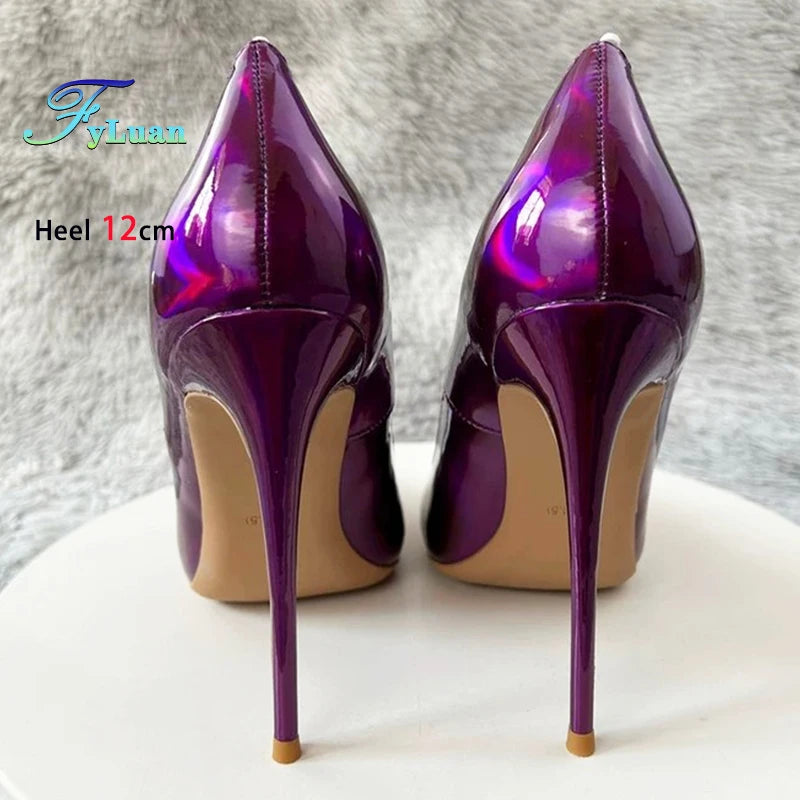 Holographic Purple Stiletto Pumps