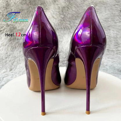 Holographic Purple Stiletto Pumps