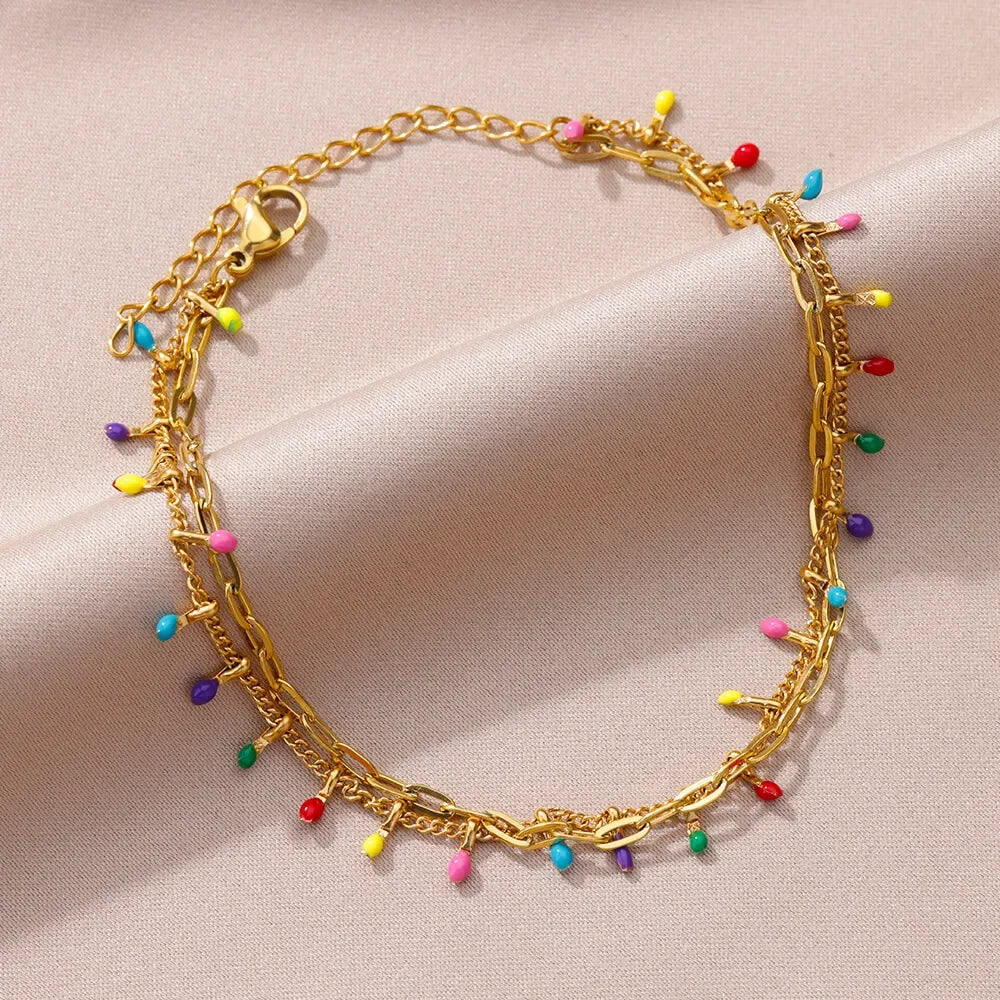 Boho Drop Anklet – Women’s Gold Stainless Steel Wedding & Aesthetic Jewelry (20+5cm)