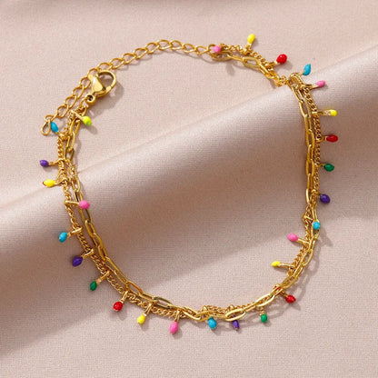 Boho Drop Anklet – Women’s Gold Stainless Steel Wedding & Aesthetic Jewelry (20+5cm)