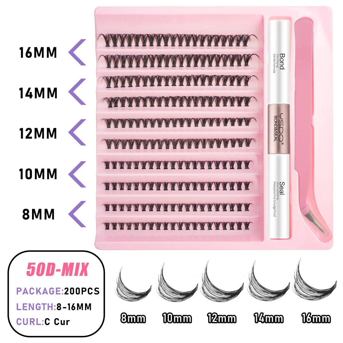 DIY Lash Cluster Extension Kit – Bond, Seal & Applicator Set (5–16mm)
