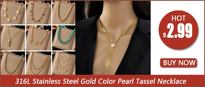 Stainless Steel Green Crystal Necklace – Bohemian Pendant Chain