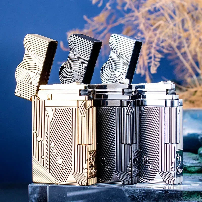 Sanji-Style Brass Kerosene Lighter – Side Pulley Ignition, Retro Collectible Gift