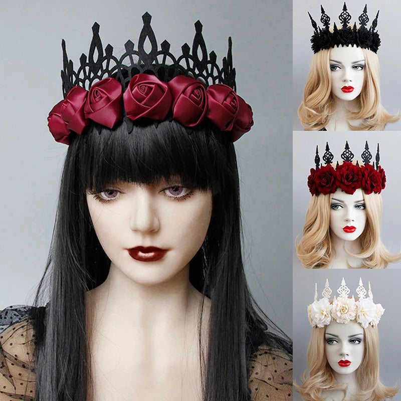 Vintage Gothic Rose Crown – Black Witch Headband Tiara