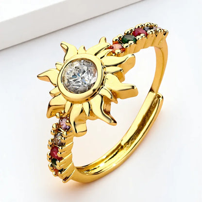 Stylish Pink & White Zircon Sun Ring – Adjustable Gold & Silver Wedding Band