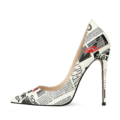 Graffiti Print Pointed Toe Stiletto Heels
