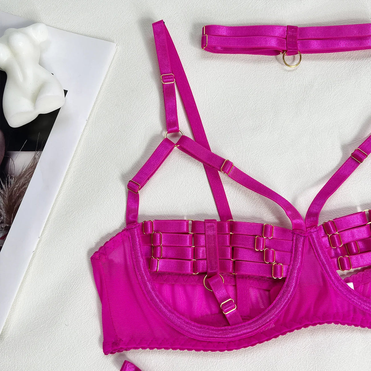 5-Piece Hollow Lingerie Set – Sensual Open Bra & Brief Outfit