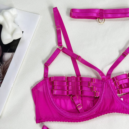 5-Piece Hollow Lingerie Set – Sensual Open Bra & Brief Outfit