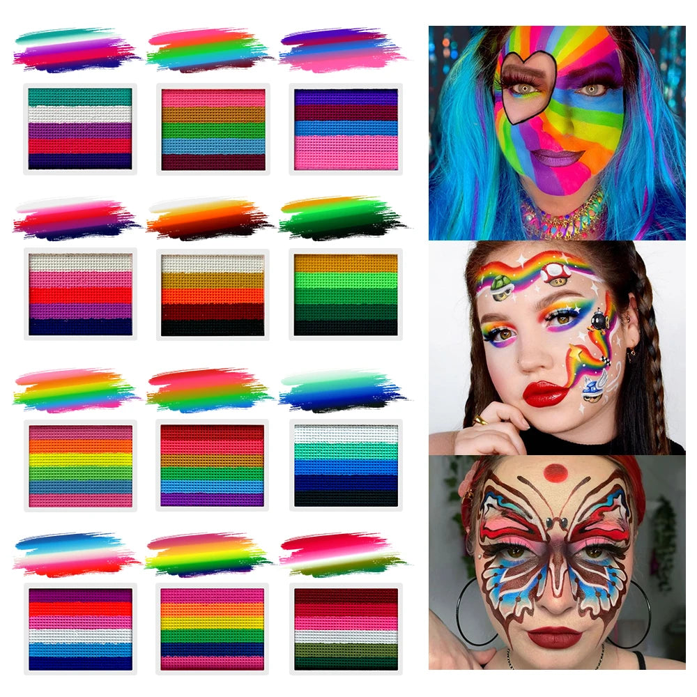 UV Glow-in-the-Dark Rainbow Face & Body Paint – Fluorescent Neon Makeup for Parties & Festivals