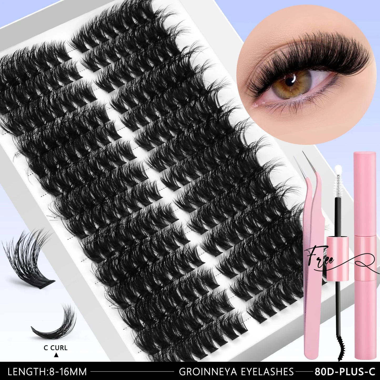 Lash Clusters Kit – 540PCS Cat-Eye Lash Extension Set with Bond & Seal