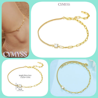 925 Sterling Silver Double-Layer Anklet – Exquisite Zircon Heart Chain Jewelry