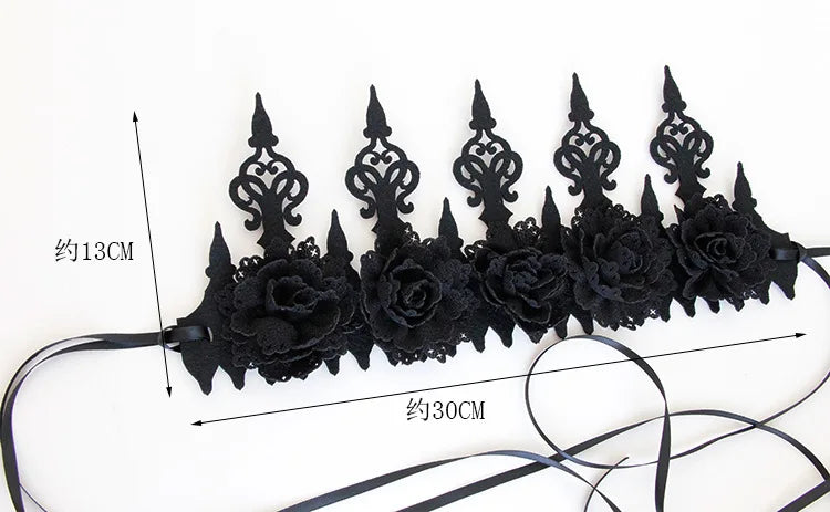 Vintage Gothic Rose Crown – Black Witch Headband Tiara